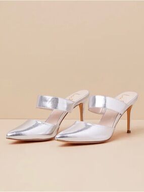 Lulu’s Metallic Silver Pointed-Toe Mule Heels